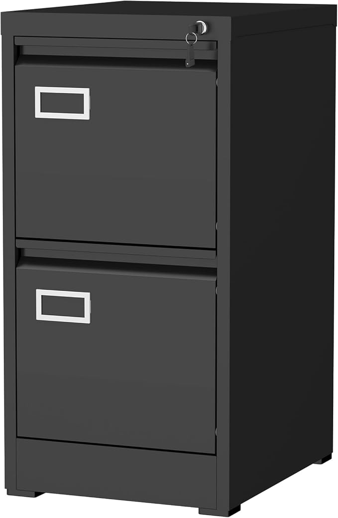 GREATMEET 2 Drawer File Cabinet with Lock, Small Metal File Cabinets for Home Office 2 Drawer, Black Vertical Filing Cabinets for Letter/Legal/A4/F4 Size File,Assembly Require