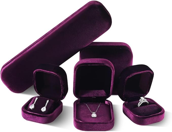 Resilient Velvet Ring Earrings Bracelet Necklace Display Box, Travel Mini Jewelry Organizer Case (Purple, Necklace Box)