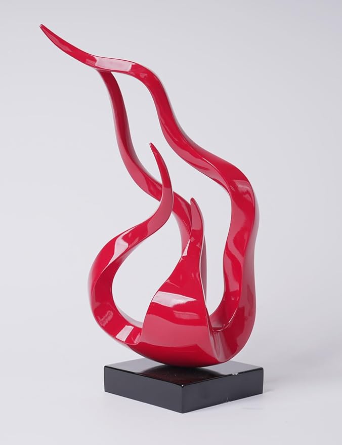 Abstract Sculpture Decor Modern Arts Flame Figurine Table Centerpiece Statue Polyresin Red 16.5 inch