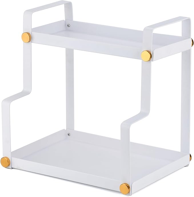 FFK 2 Tier Bathroom Countertop Organizer,Cosmetic Organizer,Storage Shelf for Bathroom,Ideal for Cabinet, Countertop, Pantry, and Desktop, for Bathroom, Kitchen, Office(White)