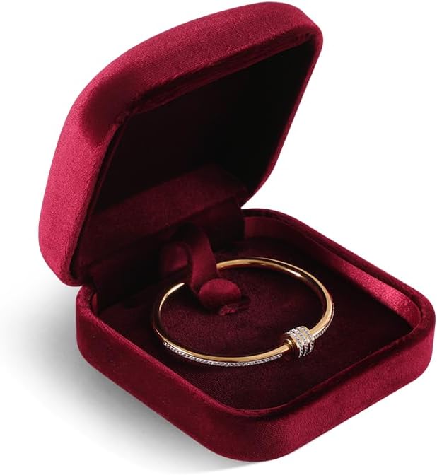 Resilient Velvet Ring Earrings Bracelet Necklace Display Box, Travel Mini Jewelry Organizer Case (Red, Bracelet Box)