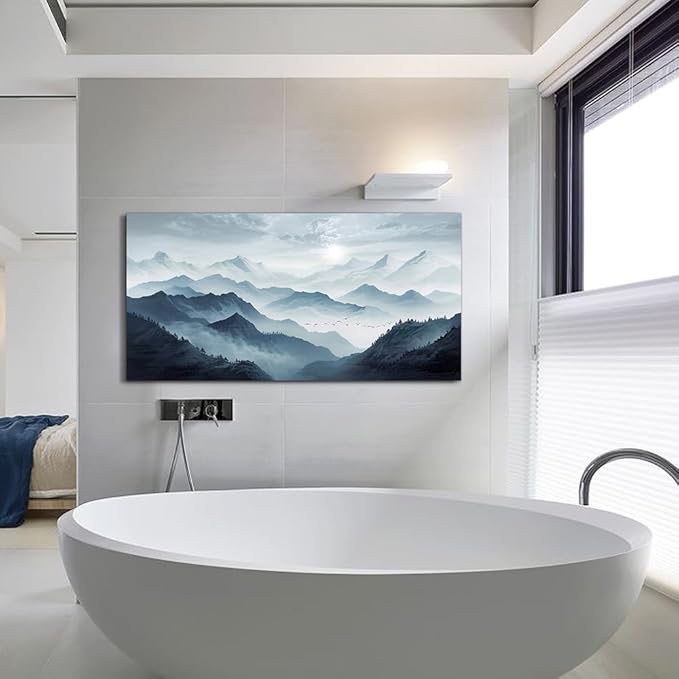 Lapremoly Wall Art, Framed Canvas Poster, Minimalist Abstract Ink Wall Painting, Living Room, Bedroom Decor, 20x40 inches