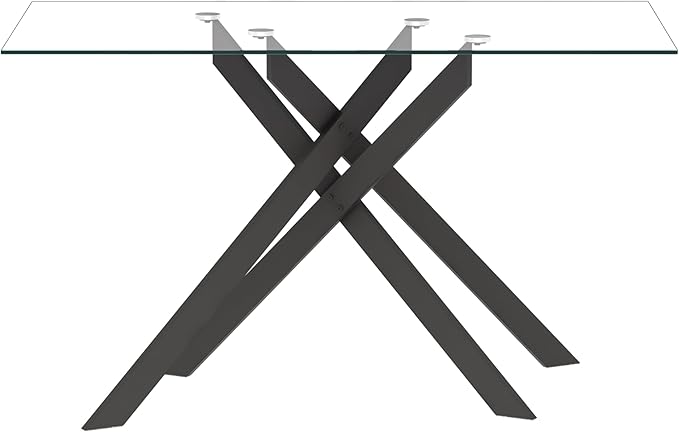 Rectangular Glass Dining Table, Tempered Glass Tabletop and Metal Legs, Modern Style Glass Kitchen Table for Home, Kitchen, Dining Room (Clear, 52'')