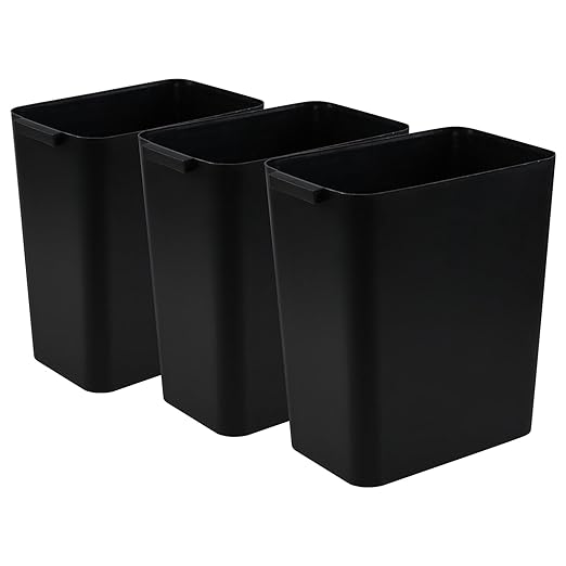 3-Pack 4.5 Gallon Plastic Small Trash Can Wastebasket, Black Garbage Container Basket