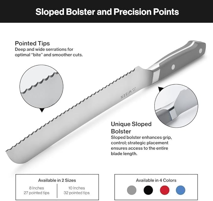 Misen Serrated Bread Knife – High-Carbon Japanese AUS8 Steel – Effortless Slicing of Bread, Pastries, and Fruits – Razor-Sharp Edge and Durable Blade with Ergonomic Handle - 8", Blue
