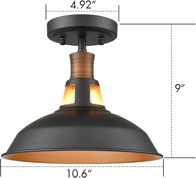 CLAXY Industrial Farmhouse Ceiling Light 1-Light Barn Ceiling Light Fixture Flush Mount for Bedroom Hallway Porch