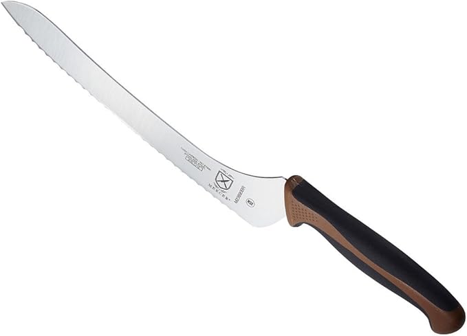 Mercer Culinary Millennia Color Handle Cutlery 9" Offset Bread Knife (Wavy Edge) Brown