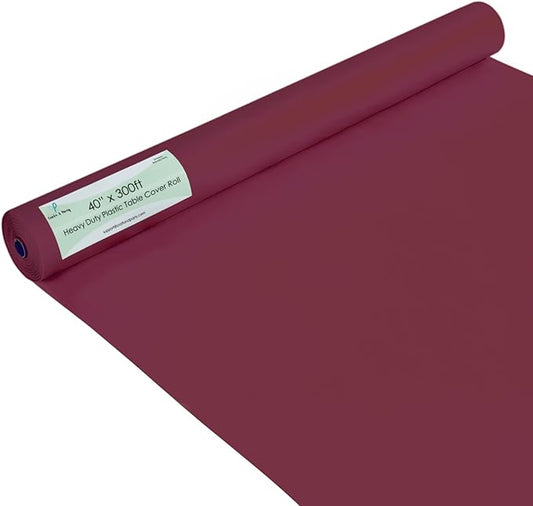 Craft And Party Burgundy Plastic Table Cover Roll, 40Inch X 300Feet Disposable Plastic Tablecloth, Banquet Rectangle Tablecover Roll