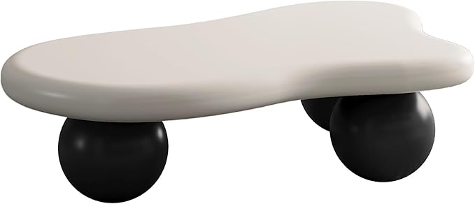 47 Inch Cloud Shaped Coffee Table with 3 Ball Legs for Living Room White Top Black Legs