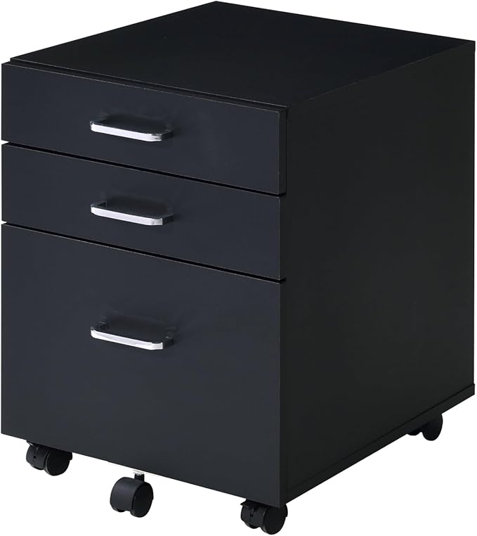 File Cabinet, 3 Drawers Filing Cabinet for Home Office, with Wheels, for A4, Letter Sized Documents, Hanging File Folders (Black-2)