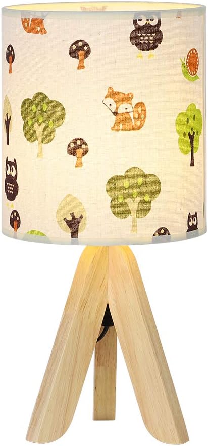 HAITRAL Tripod Table Lamp - Kids Nightstand Lamp with Fabric Cartoon Lampshade for Bedrooms and Living Room