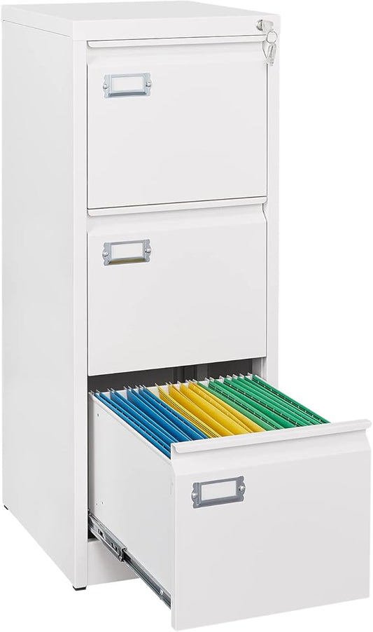 3 Drawer File Cabinet, Filing Cabinets for Home Office, Metal Vertical File Storage Cabinet with Lock, Locking File Cabinet for A4 Legal/Letter, 15" W x 17.7" D x 38.6" H, Assembly Required
