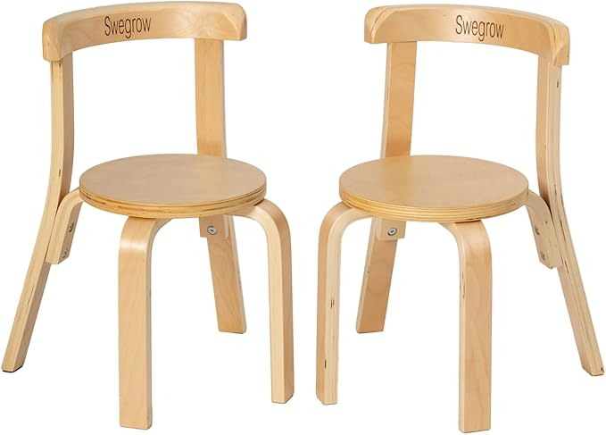 Swegrow Wooden Kids Chair, Toddler Chair for Table, Kids Stackable Chairs, Kid Wooden Furniture for Family/Playroom/Classroom（Set of 2-Natural Wood）
