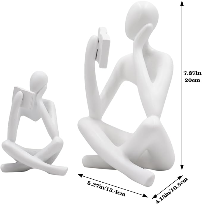 Gold Reading Women Statue, Thinker Sculptures, Abstract Art Ornament, Modern Aesthetic Figurine Decoration, Suitable for Home Living Room Bedroom Office Shelf Table Desk Bookshelf Decor (White Right)