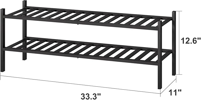 Black Shoe Rack, 2-Tier Long Shoe Rack for Entryway, Bamboo Wood Shoe Shelf for Closet & Hallway, Long 33IN | Beautiful | Functional | Sturdy | Durable