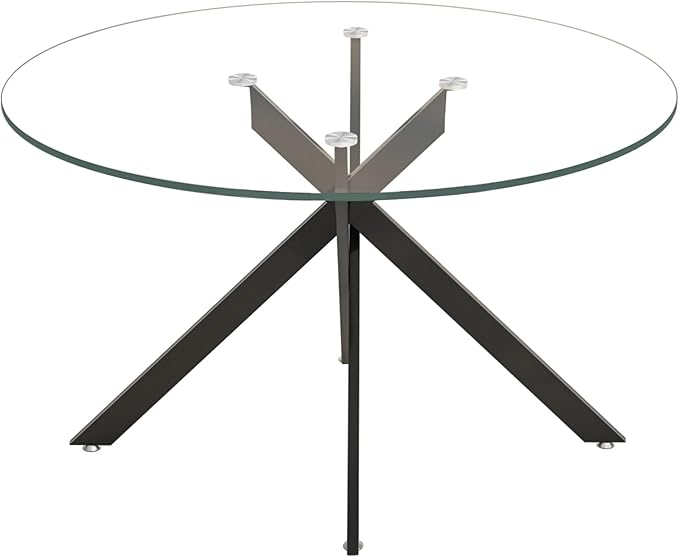 Round Glass Dining Table,Glass Dining Room Table with Tempered Glass Tabletop and Metal Legs, Modern Style Round Kitchen Table for Home, Kitchen, Dining Room