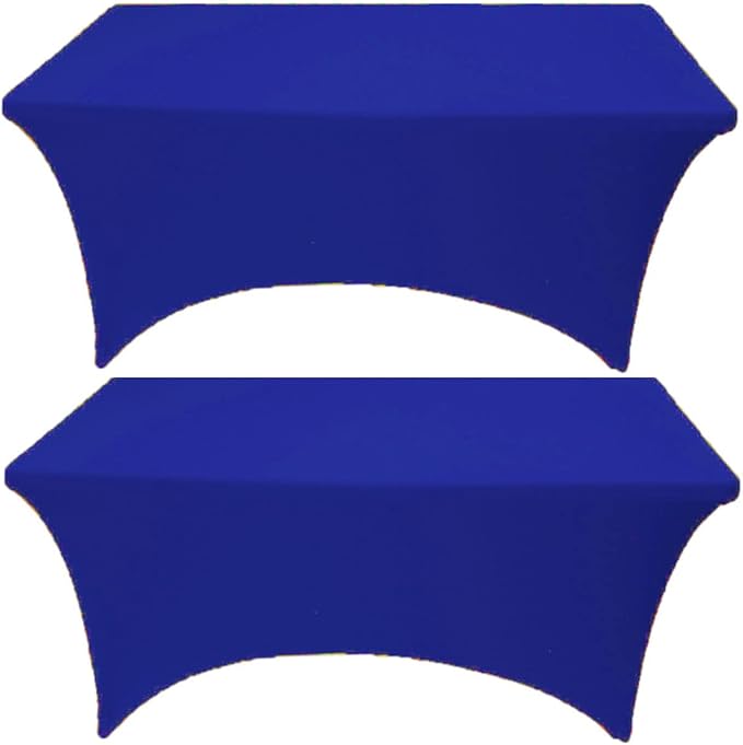 2 Pack 8FT Royal Blue Spandex Tablecloth Stretch Fitted Table Cover for Rectangular Table Event, Wedding, Banquet and Parties