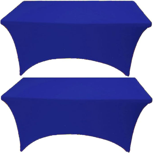 2 Pack 8FT Royal Blue Spandex Tablecloth Stretch Fitted Table Cover for Rectangular Table Event, Wedding, Banquet and Parties