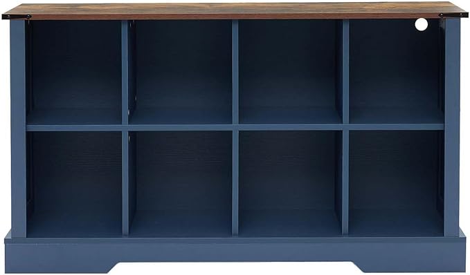 8 Cube Storage Organizer, 2 Tier Bookshelf for Living Room, Farmhouse Bookcase with Led, Kids Toy Storage Cabinet, Wall Cubby Shelves for Home Decor, Wood Display Cabinet for Bedroom, Blue