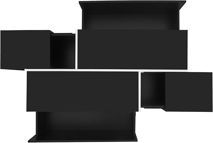 Modern High Gloss Coffee Table with Hidden Storage Space, 47.2-Inch Wooden Extending Top Center Table with Drawers for Living Room, Black