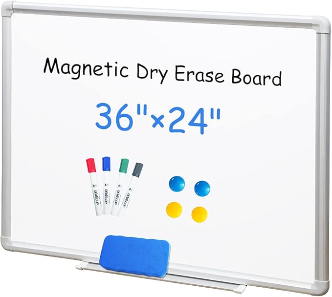 DEVELOP Magnetic Dry Erase White Board 24x36 Inch, Aluminum Frame Wall-Mounted Whiteboard with Detachable Marker Tray & Magnetic Surface for Home Office Classroom Kitchen Memo