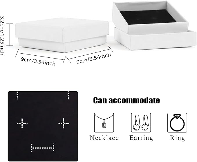 Gift Box Necklace Earring Ring Box Gift Box,12 Pieces Square Cardboard Jewelry Gift Boxes,Cotton Filled Cardboard Paper Jewelry Box Gift Case (3.5x3.5x1.25 Inches) (White)