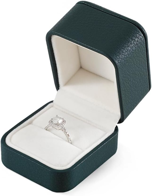 Ring Box, Leather Jewelry Case, Luxury Ring Display, Men's Engagement Wedding Ring Box, Green