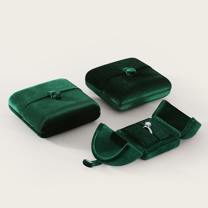 Velvet Ring Box，Engagement Jewelry Gift Boxes Holder for Women,Ceremony Rings Display for Proposal,Wedding Day Case (Green)