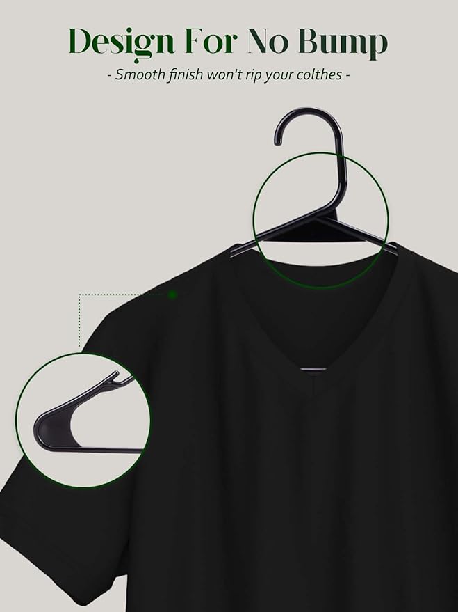 Cozymood Plastic Notched Hangers 20 Pack, Space Saving Tubular Clothes Hangers Black, Slim Non-Slip Heavy Duty Plastic Hanger for Everyday Use, Standard Closet Hanger for Shirts, Coat, Dress, Skirts