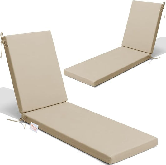 Crestlive Products Sunbrella Chaise Lounge Cushions Set of 2, Outdoor Cushions for Patio Furniture, Waterproof Lounge Chair Cushions for Pool, Deck, Lawn, 72''L x 21''W, Canvas Antique Beige
