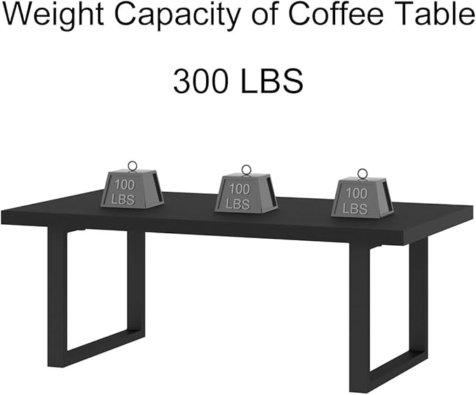 IBF Modern Black Coffee Table, Minimalist Industrial Wooden Center Table, Simple Farmhouse Rectangle Living Room Table, Wood and Metal Cocktail Coffee Table for Home Bedroom Office, Black Oak, 47 Inch