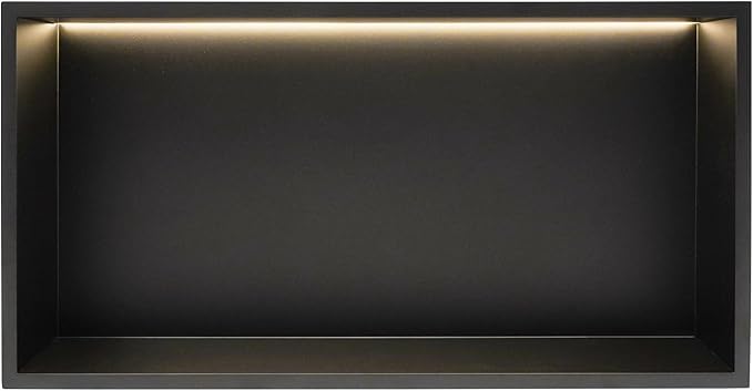 Shower Niche Cabinet, LED Light Shower Ni-Che, 13 x 25 x 4 inch Recessed Wall Niche with LED Strip, No Tile Need Shower Shelf for Bathroom Recessed Wall Shelf Horizontal Ni-Che, Black
