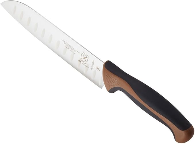 Mercer Culinary Millennia Color Handle Cutlery 7" Santoku Knife (Granton Edge) Brown