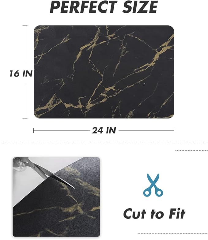 AMOAMI Coffee Mat - Hide Stain Rubber Backed Absorbent Dish Drying Mat for Kitchen Counter - Black & Gold