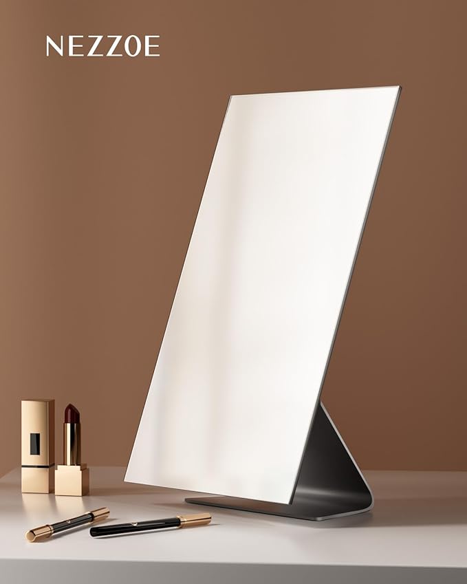 Rectangular Makeup Mirror, 12 Inch Metal Desk Mirror, Table Mirror with Stand, Vanity Mirror for Counter, Bedroom, Bathroom, Dorm