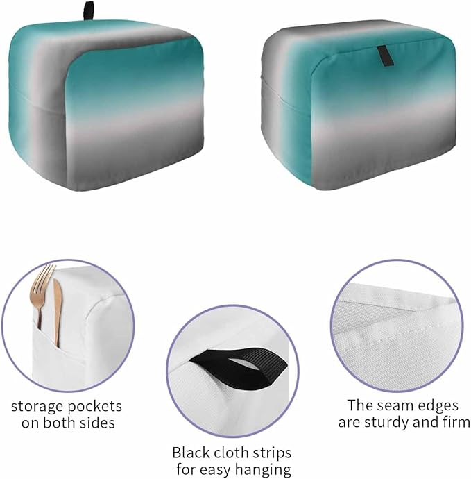 Toaster Cover 2 Slice Green and Grey Ombre Toaster Oven Cover with Pockets Teal Gradient Color Dustproof Bakeware Protector Small Kitchen Appliance Dust Covers and Fingerprint Protection for Women