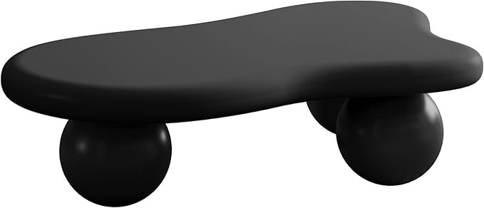 40 Inch Cloud Shaped Coffee Table with 3 Ball Legs for Living Room Black