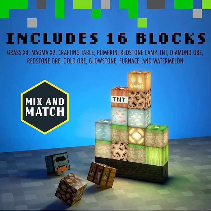 Paladone Minecraft Building Block Night Light – Officially Licensed LED Lamp for Boys’ Bedrooms, Gaming Decor & Gifts – Fun Minecraft Room Accessory