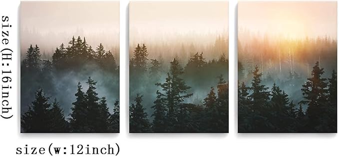 Forest Bathed in Sunlight Canvas Print Picture Painting Wall Art for Bedroom Living Room Framed 3 Piece Artwork Wall Decor for Bathroom Modern Room Plants Wall Decorations Size 12x16x3 Ready to Hang
