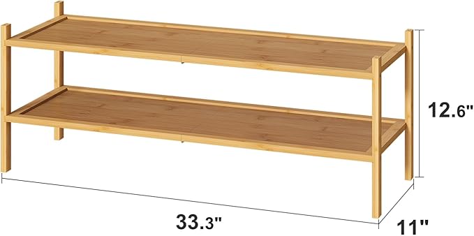 Long Shoe Rack, 2-Tier Bamboo Wood Shoe Rack, Stackable for Closet, Entryway & Hallway