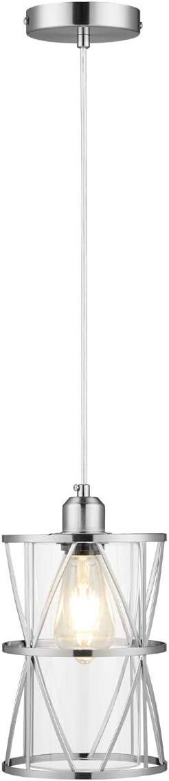 Modern Mini Pendant Light with Clear Glass, Brushed Nickel Transitional Metal Pendant Lighting Fixture for Kitchen Island Sink Dining Room Bar