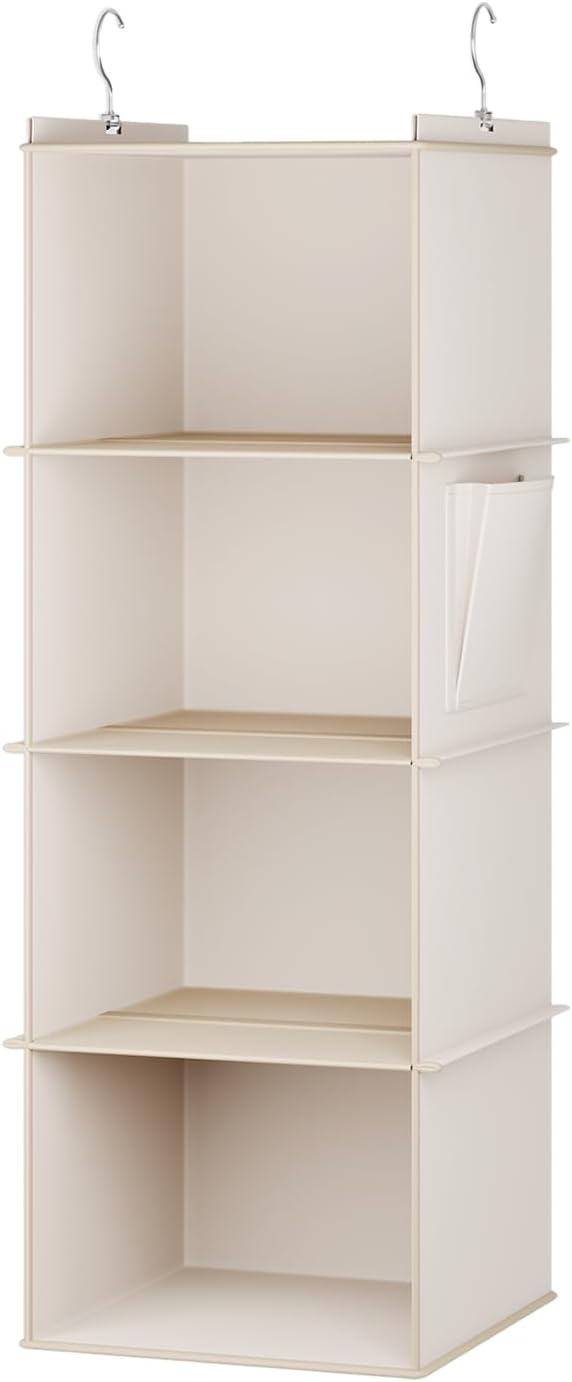Hanging Closet Organizer, 4-Shelf Closet Hanging Storage Shelves, Beige
