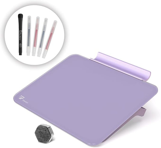 TOWON Small Glass Dry Erase Board, Desk White Board with Standing, Mini Whiteboard Easel Pad Set, Stenography Artifact for Office, Home and School Supplies, 8 x 6 Inches, Purple
