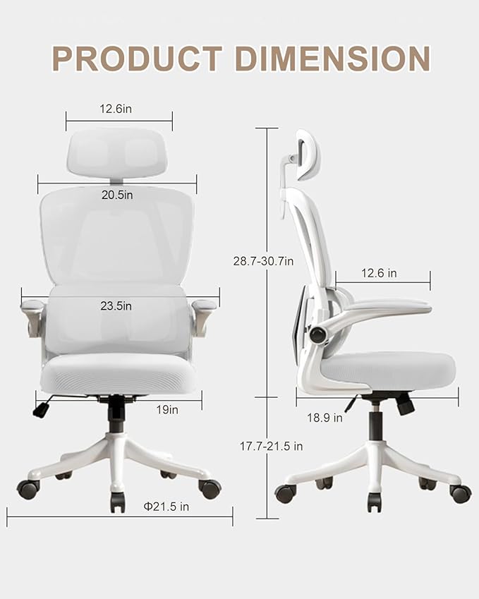 Office Chair Mesh Desk Chair, Ergonomic High-Back Rolling Gaming Work Chairs with Wheels and Adjustable Headrests,Comfortable Flip-up Arms for Home,Bedroom,Study Gaming