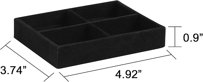 Frebeauty Small Jewelry Tray Set,Stackable Velvet Jewelry Organizer Tray,Mini Jewelry Drawer Organizer,Drawer Inserts,4.92 x 3.74 x 0.9 Inches,4 Grid Earring Organizer for Women(Set 2,Black)