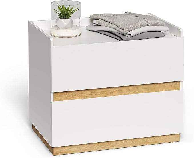 Large Modern Nightstand White Bedside Table, 2 Drawer Dresser Wood Stackable Storage Drawers for Clothes for Closet, Bedroom, 24"x16"x20"