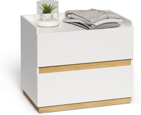 Large Modern Nightstand White Bedside Table, 2 Drawer Dresser Wood Stackable Storage Drawers for Clothes for Closet, Bedroom, 24"x16"x20"