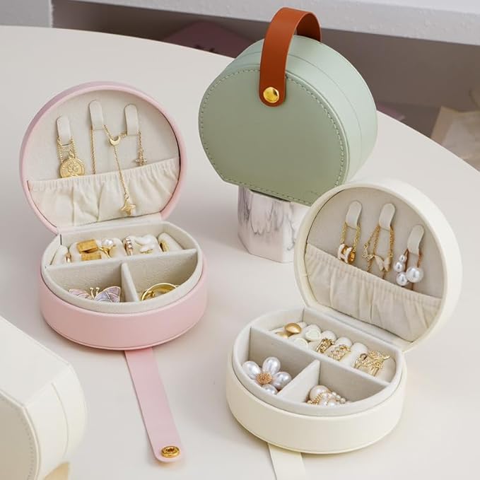 Personalized Travel Jewelry Case, Custom Leather Customized Jewelry Organizer Box w/Name & Birth Flower Month - Birthday Gifts for Women Mom Jewelry Travel Case