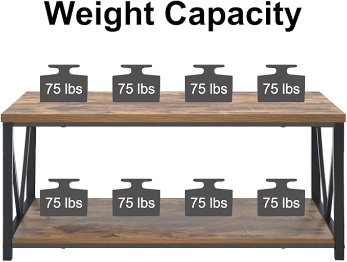 EXCEFUR Modern Coffee Table, Industrial Metal and Wood Living Room Table with Storage Shelf, Rustic Brown