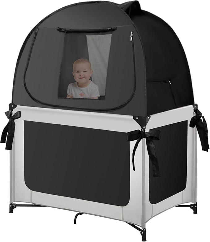 Blackout Sleep Tent, Pack N Play Blackout Cover to Block 90% of Light, Portable Pop Up Travel Essential Pack N Play Cover